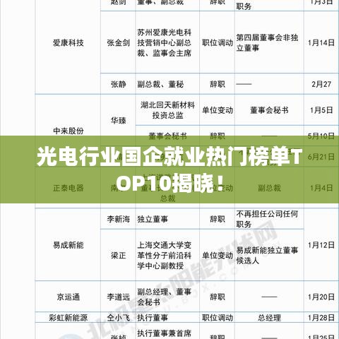 光電行業(yè)國企就業(yè)熱門榜單TOP10揭曉！