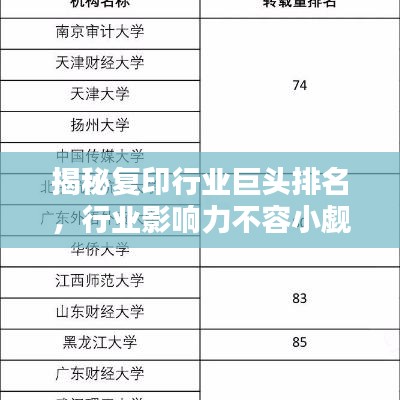 揭秘復(fù)印行業(yè)巨頭排名，行業(yè)影響力不容小覷！